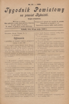 Tygodnik Powiatowy na powiat Rybnicki : organ urzędowy.1929, nr 21 (25 maja)