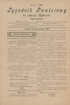 Tygodnik Powiatowy na powiat Rybnicki : organ urzędowy.1930, nr 4 (25 stycznia)
