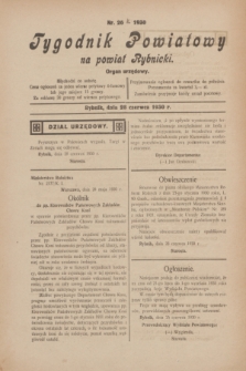 Tygodnik Powiatowy na powiat Rybnicki : organ urzędowy.1930, nr 26 (28 czerwca)