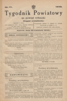 Tygodnik Powiatowy na powiat rybnicki : organ urzędowy.1933, nr 17 (29 kwietnia)