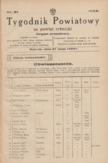 Tygodnik Powiatowy na powiat rybnicki : organ urzędowy.1933, nr 21 (27 maja)