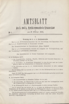 Amtsblatt des k. und k. Kreiskommandos in Krasnostaw.[Jg.1], № 1 (16 Oktober 1915)