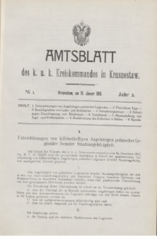 Amtsblatt des k. u. k. Kreiskommandos in Krasnostaw.Jg.2, № 1 (15 Jänner 1916)