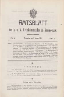 Amtsblatt des k. u. k. Kreiskommandos in Krasnostaw.Jg.2, № 2 (1 Februar 1916)