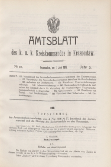 Amtsblatt des k. u. k. Kreiskommandos in Krasnostaw.Jg.2, № 10 (1 Juni 1916)