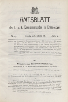 Amtsblatt des k. u. k. Kreiskommandos in Krasnostaw.Jg.2, № 17 (15 September 1916)