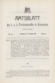 Amtsblatt des k. u. k. Kreiskommandos in Krasnostaw.Jg.2, № 20 (1 November 1916)