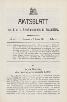 Amtsblatt des k. u. k. Kreiskommandos in Krasnostaw.Jg.2, № 21 (15 November 1916)