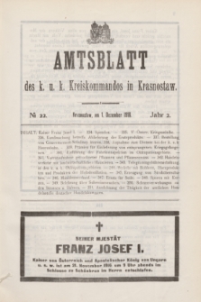 Amtsblatt des k. u. k. Kreiskommandos in Krasnostaw.Jg.2, № 22 (1 Dezember 1916)