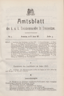 Amtsblatt des K. u. K. Kreiskommandos in Krasnostaw.Jg.3, № 1 (16 Jänner 1917)