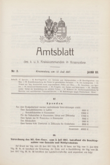 Amtsblatt des k. u. k. Kreiskommandos in Krasnostaw.Jg.3, Nr. 7 (15 Juli 1917)
