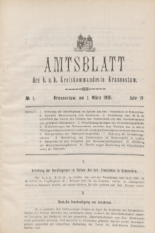 Amtsblatt des k. u. k. Kreiskommandos in Krasnostaw.Jg.4, № 1 (1 März 1918)