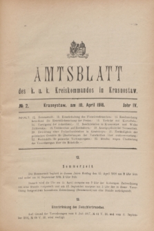 Amtsblatt des k. u. k. Kreiskommandos in Krasnostaw.Jg.4, № 2 (10 April 1918)