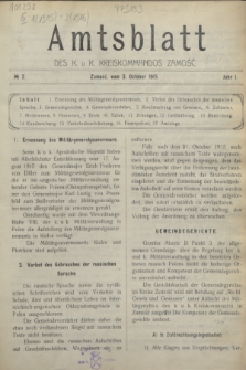 Amtsblatt des K. u. K. Kreiskommandos Zamość.J.1, № 2 (3 October 1915)