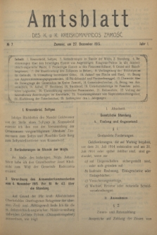 Amtsblatt des K. u. K. Kreiskommandos Zamość.J.1, № 7 (27 Dezember 1915) + dod.