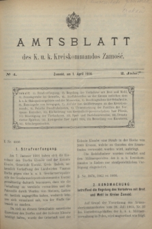 Amtsblatt des K. u. k. Kreiskommandos Zamość.J.2, № 4 (1 April 1916)