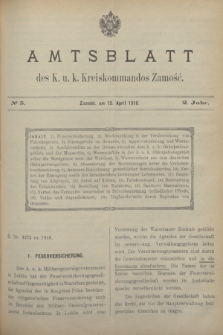 Amtsblatt des K. u. k. Kreiskommandos Zamość.J.2, № 5 (15 April 1916)
