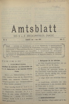 Amtsblatt des K. u. K. Kreiskommandos Zamość.J.2, № 8 (1 Juni 1916)
