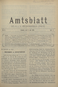 Amtsblatt des K. u. K. Kreiskommandos Zamość.J.2, № 9 (15 Juni 1916)