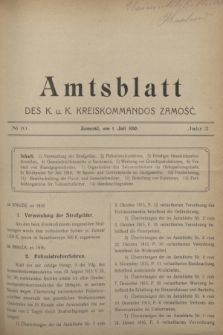 Amtsblatt des K. u. K. Kreiskommandos Zamość.J.2, № 10 (1 Juli 1916)