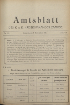 Amtsblatt des K. u. K. Kreiskommandos Zamość.J.2, № 14 (1 September 1916)