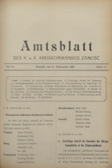 Amtsblatt des K. u. K. Kreiskommandos Zamość.J.2, № 15 (15 September 1916)