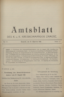 Amtsblatt des K. u. K. Kreiskommandos Zamość.J.2, № 17 (15 Oktober 1916)
