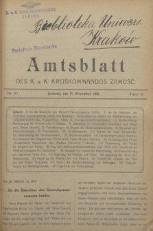 Amtsblatt des K. u. K. Kreiskommandos Zamość.J.2, № 19 (15 November 1916)