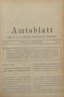 Amtsblatt des K. u. K. Kreiskommandos Zamość.J.2, № 21 (15 Dezember 1916)