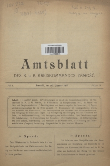 Amtsblatt des K. u. K. Kreiskommandos Zamość.J.3, № 1 (20 Jänner 1917)