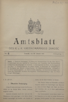 Amtsblatt des K. u. K. Kreiskommandos Zamość.J.4, № 14 [i.e.1] (20 Jänner 1918)