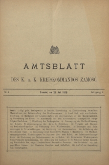 Amtsblatt des K. u. K. Kreiskommandos Zamość.J.4, № 4 (25 Juli 1918)