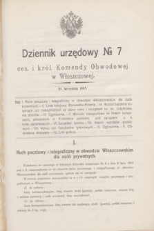 Dziennik urzędowy№ 7 ces. i król. Komendy Obwodowej we Włoszczowej. 1915 (10 września)