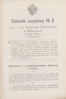 Dziennik urzędowy№ 8 ces. i król. Komendy Obwodowej we Włoszczowej. 1915 (27 września)