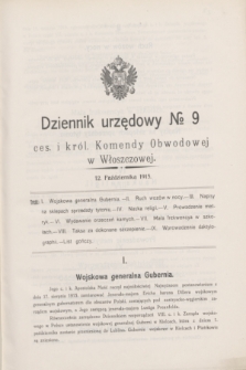 Dziennik urzędowy№ 9 ces. i król. Komendy Obwodowej we Włoszczowej. 1915 (12 października)