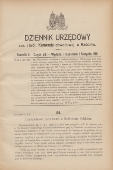 Dziennik Urzędowy ces. i król. Komendy obwodowej w Radomiu.R.2, Część 7 (1 sierpnia 1916)