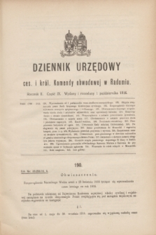 Dziennik Urzędowy ces. i król. Komendy obwodowej w Radomiu.R.2, Część 9 (1 października 1916) + dod.