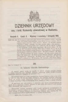 Dziennik Urzędowy ces. i król. Komendy obwodowej w Radomiu.R.2, Część 10 (1 listopada 1916)