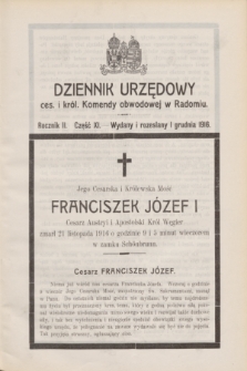 Dziennik Urzędowy ces. i król. Komendy obwodowej w Radomiu.R.2, Część 11 (1 grudnia 1916)