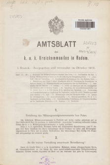 Amtsblatt des k. u. k. Kreiskommandos in Radom.1915, Stueck 1 (Oktober)