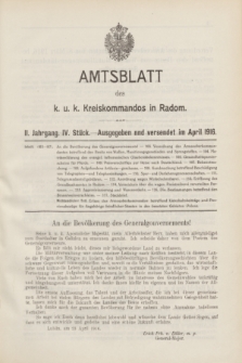 Amtsblatt des k. u. k. Kreiskommandos in Radom.Jg.2, Stueck 4 (April 1916)
