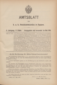 Amtsblatt des k. u. k. Kreiskommandos in Radom.Jg.2, Stück 5 (Mai 1916)