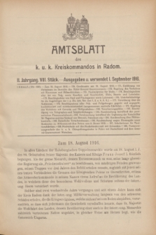 Amtsblatt des k. u. k. Kreiskommandos in Radom.Jg.2, Stück 8 (1 September 1916)