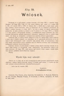 [Kadencja IV, sesja V, al. 38] Alegata do Sprawozdań Stenograficznych z Piątej Sesyi Czwartego Peryodu Sejmu Krajowego Królestwa Galicyi i Lodomeryi wraz z Wielkiem Księstwem Krakowskiem z roku 1882. Alegat 38