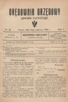 Orędownik Urzędowy powiatu tczewskiego. R.5, nr 23 (4 czerwca 1924)