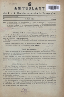 Amtsblatt des k.u.k. Kreiskommandos in Tomaszów.Jg.1, Nr. 1 (1 April 1916)