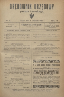 Orędownik Urzędowy powiatu tczewskiego. R.7, nr 14 (1 kwietnia 1926)