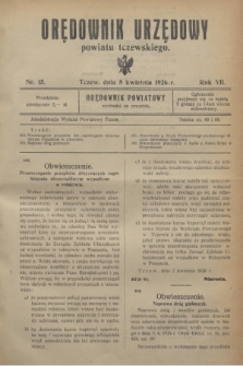 Orędownik Urzędowy powiatu tczewskiego. R.7, nr 15 (8 kwietnia 1926)