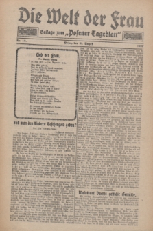 Die Welt der Frau : Beilage zum „Posener Tageblatt”.1927, Nr. 17 (21 August)