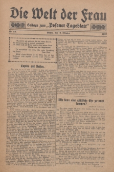 Die Welt der Frau : Beilage zum „Posener Tageblatt”.1927, Nr. 20 (2 Oktober)